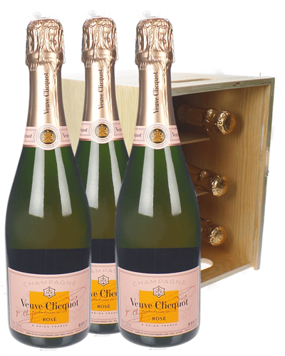Veuve Clicquot Rose Champagne Six Bottle Wooden Crate
