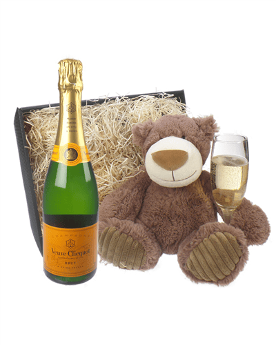 Veuve Cliqcuot Champagne and Teddy Bear Gift Basket