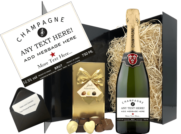 Personalised Champagne gift with custom label, photo upload and gift message