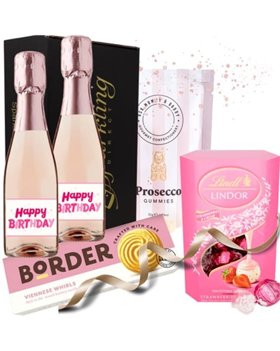 Mini Prosecco Rose Gift Set - 2 x Happy Birthday Labels