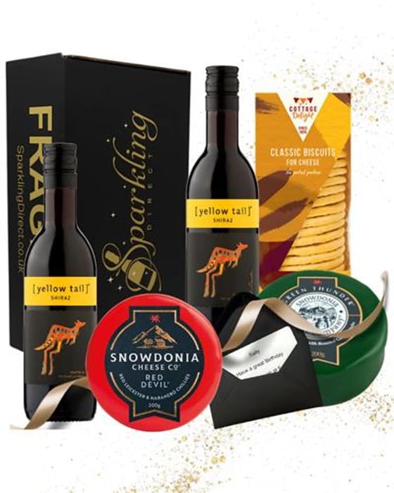 Wine Gift Set – Red Wine &amp; Cheese Hamper with Yellow Tail Shiraz