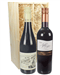 French And Italian Red Two Bottle Wine Gift in Wooden Box
