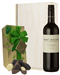 French Malbec Red Wine and Chocolates Gift Set in Wooden Box