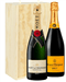 Moet And Veuve Two Bottle Champagne Gift in Wooden Box
