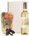 South African White Wine and Chocolates Gift Set in Wooden Box