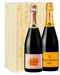 Veuve NV and NV Rose Two Bottle Champagne Gift in Wooden Box