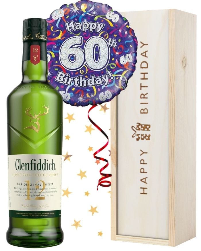 60th Birthday Single Malt Whisky and Balloon Gift Next Day Delivery UK