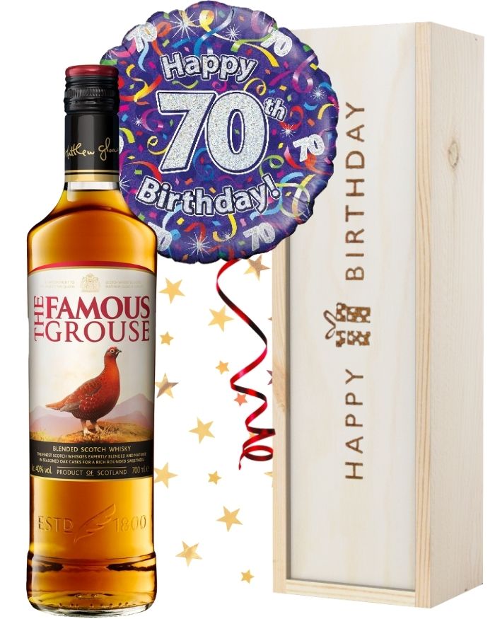 70th Birthday Scotch Whisky and Balloon Gift Next Day Delivery UK