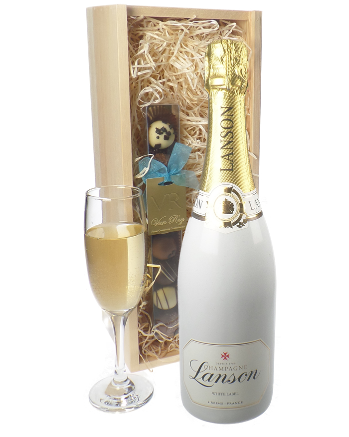 Lanson White Label Champagne and Chocolates Gift Set Next Day Delivery UK Sparkling Direct