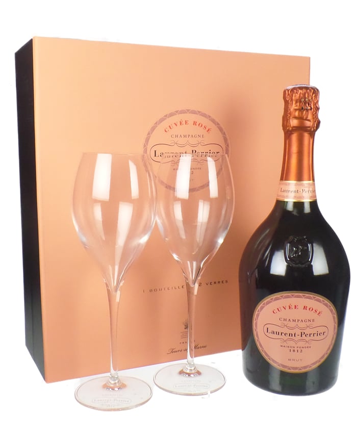 Laurent Perrier Rose Champagne Gift Set With Flute Glasses Next Day