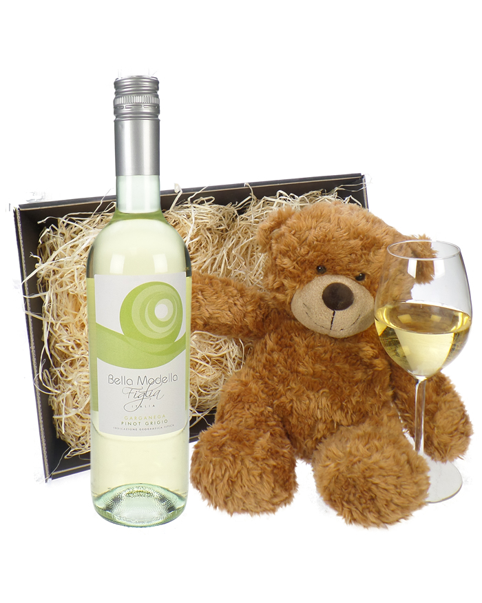 Pinot Grigio Wine and Teddy Bear Gift Basket