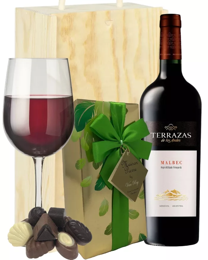 Terrazas Reserva Malbec Wine And Chocolates Gift Set In Wooden Box