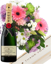 Personalised Thank You Champagne and Flowers