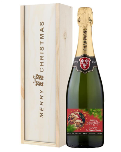 Personalised Merry Christmas Champagne Gift With Photo Upload