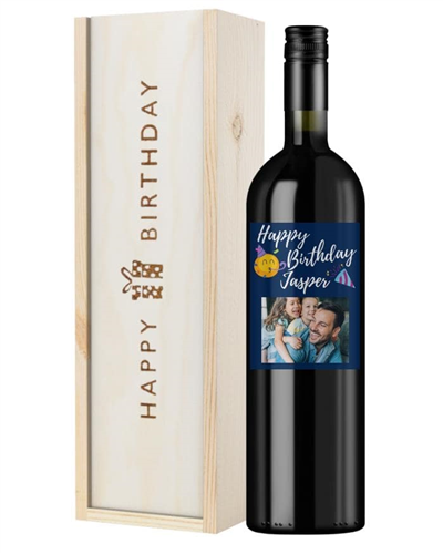 Personalised Red Wine Birthday Gift - Photo Upload - Celebration Blue Label