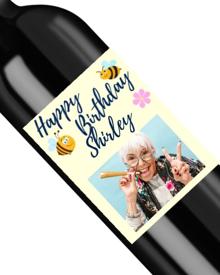 Red Wine Birthday Gift - Bumble Bees and Flowers