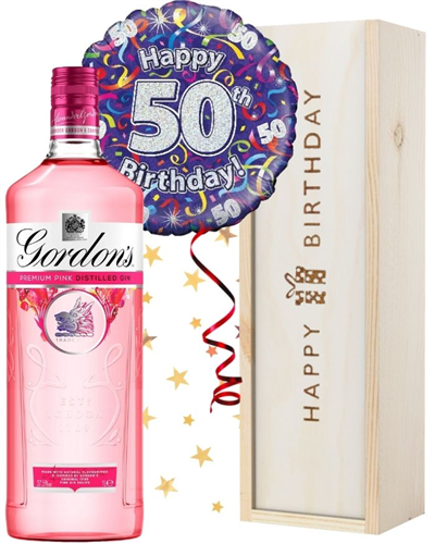 50th Birthday Pink Gin and Balloon Gift