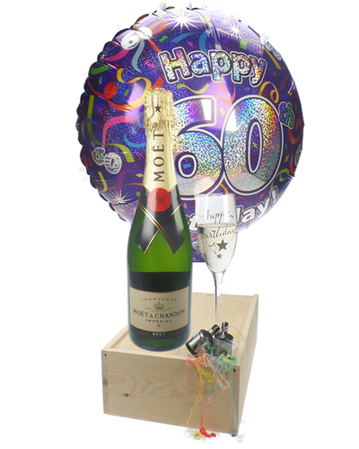 60th Birthday Gift - Moet Champagne - Balloon - Flute