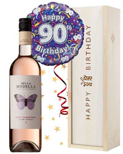 90th Birthday Rose Wine and Balloon Gift