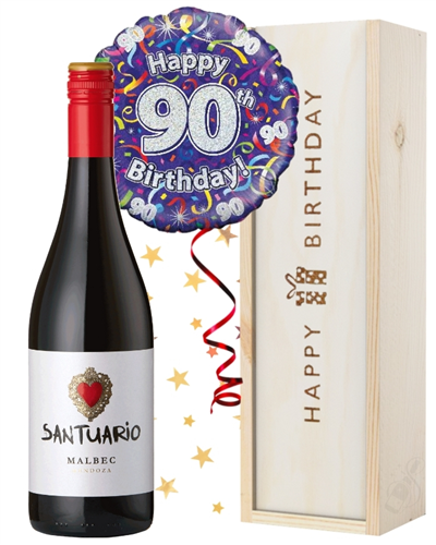 90th Birthday Wine and Balloon Gift