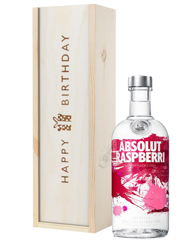 Absolut Raspberry Vodka Birthday Gift In Wooden Box
