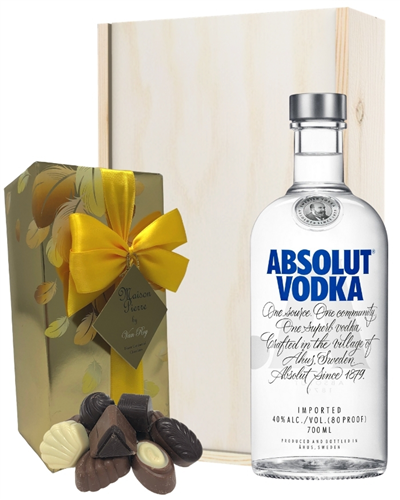 Absolut Vodka And Chocolates Gift Set in Wooden Box