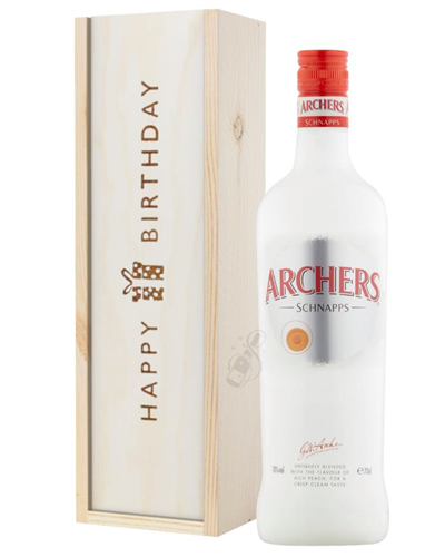 Archers Peach Schnapps Birthday Gift In Wooden Box