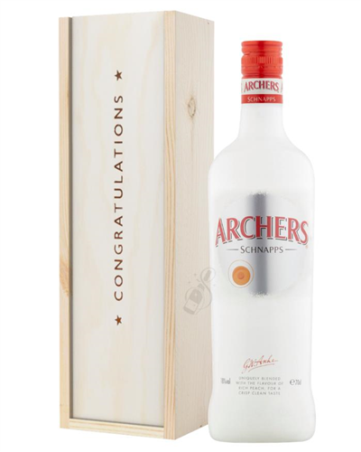 Archers Peach Schnapps Congratulations Gift In Wooden Box
