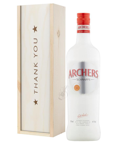 Archers Peach Schnapps Thank You Gift In Wooden Box
