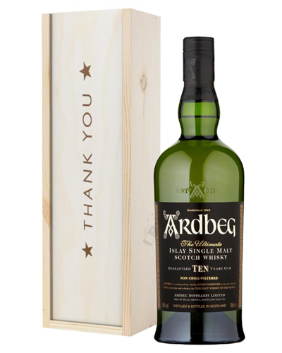 Ardbeg 10 Year Old Single Malt Whisky Thank You Gift In Wooden Box