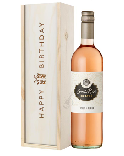 Argentinian Rose Wine Birthday Gift In Wooden Box