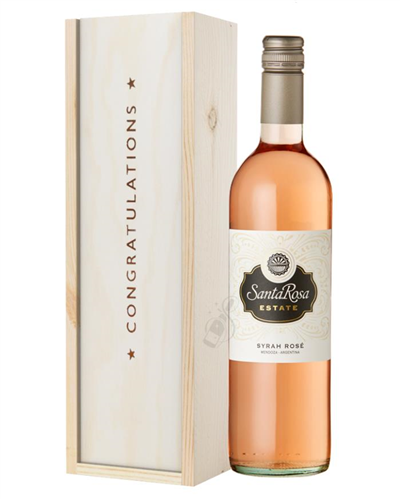 Argentinian Rose Wine Congratulations Gift In Wooden Box