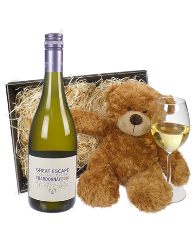 Australian Chardonnay White Wine and Teddy Bear Gift Basket