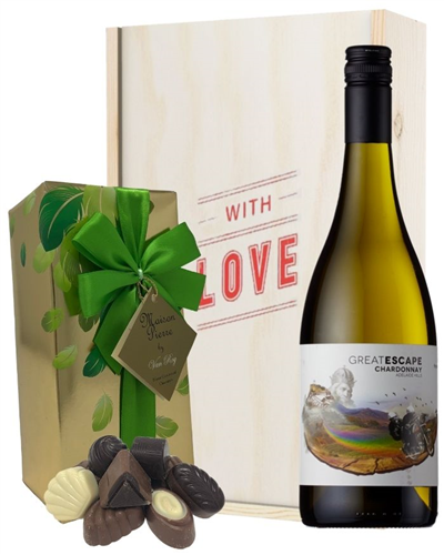 Australian Chardonnay White Wine Valentines Wine and Chocolate Gift Box