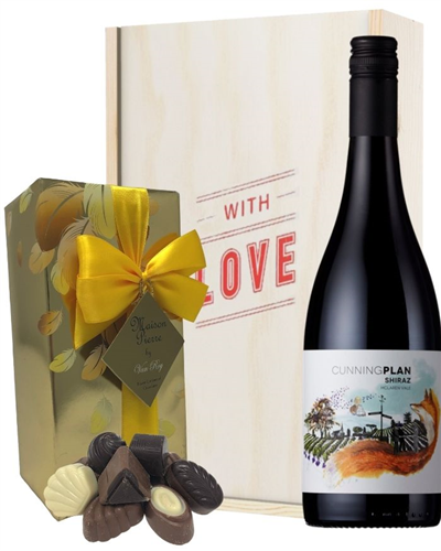 Australian Shiraz Red Wine Valentines Wine and Chocolate Gift Box