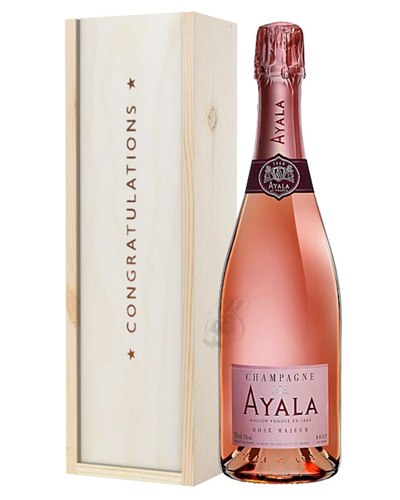 Ayala Rose Champagne Congratulations Gift In Wooden Box