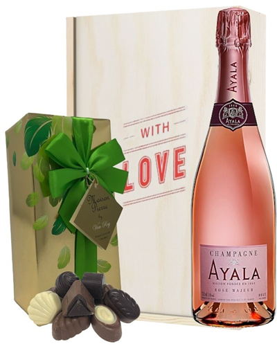 Ayala Rose Valentines Champagne and Chocolates Gift Box