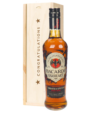 Bacardi Oakheart Rum Congratulations Gift In Wooden Box
