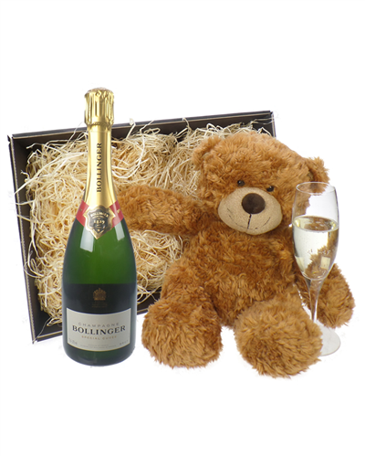 Bollinger Champagne and Teddy Bear Gift Basket