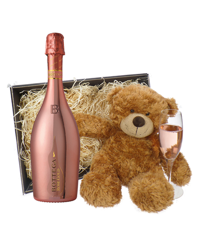 Botegga Rose Gold Prosecco And Teddy Bear Gift