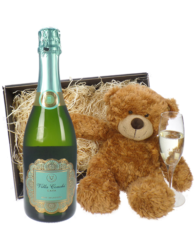 Cava And Teddy Bear Gift Basket