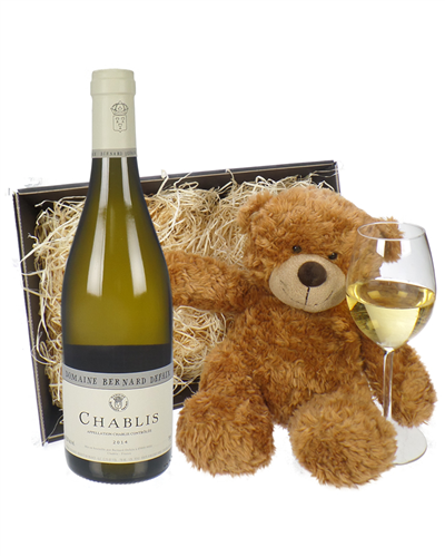 Chablis Wine and Teddy Bear Gift Basket