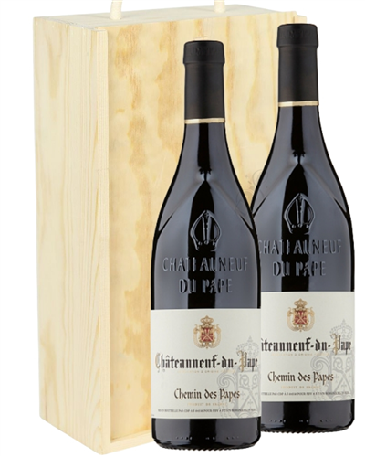 Chateauneuf Du Pape Two Bottle Wine Gift in Wooden Box