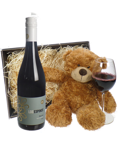 Chilean Merlot Red Wine and Teddy Bear Gift Basket