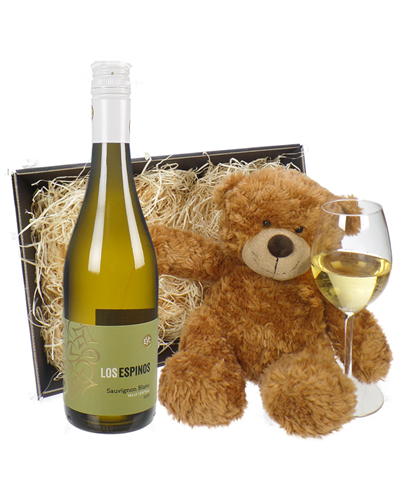 Chilean Sauvignon Blanc White Wine and Teddy Bear Gift Basket