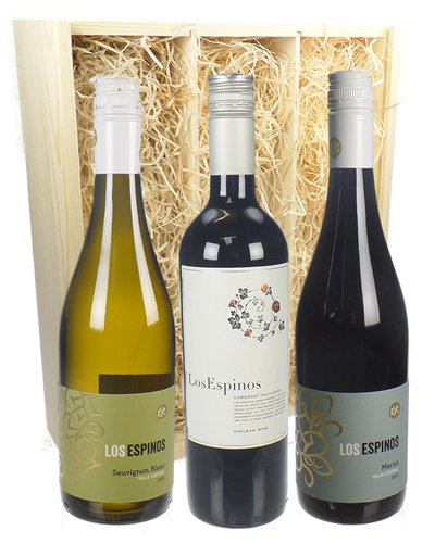 Chilean Three Bottle Wine Gift in Wooden Box