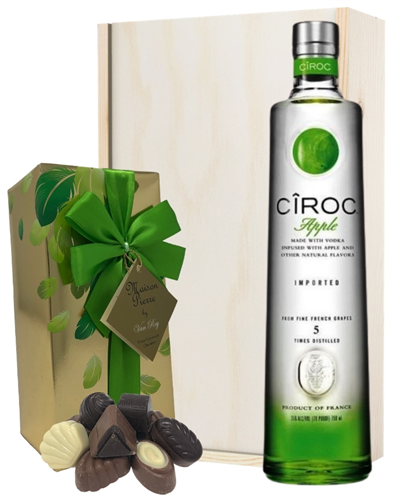 Ciroc Apple Vodka And Chocolates Gift Set in Wooden Box