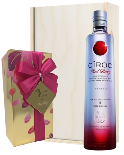 Ciroc Red Berry Vodka And Chocolates Gift Set in Wooden Box