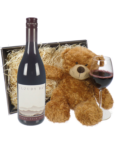 Cloudy Bay Pinot Noir Red Wine and Teddy Bear Gift Basket