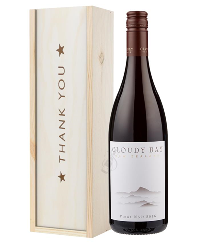 Cloudy Bay Pinot Noir Red Wine Thank You Gift In Wooden Box
